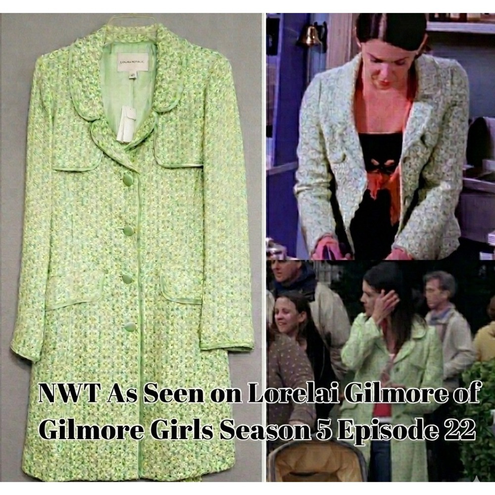 RARE NOS Green Tweed Trench‎ Coat ASO Lorelai Gilmore Girls VTG Y2K As Seen On